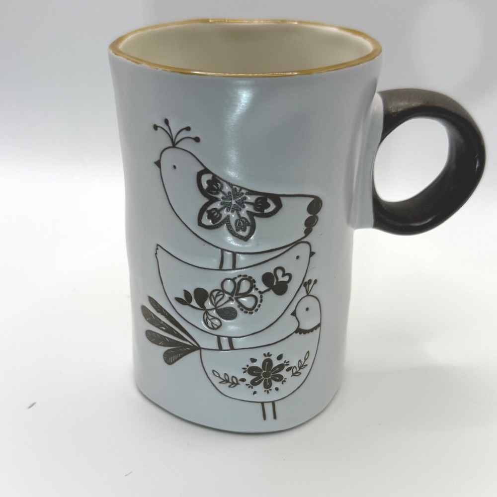Cute Stonewear Stacked Birds Mug Light Blue Ceramic Coffee Tea Cup - Picture 3 of 6
